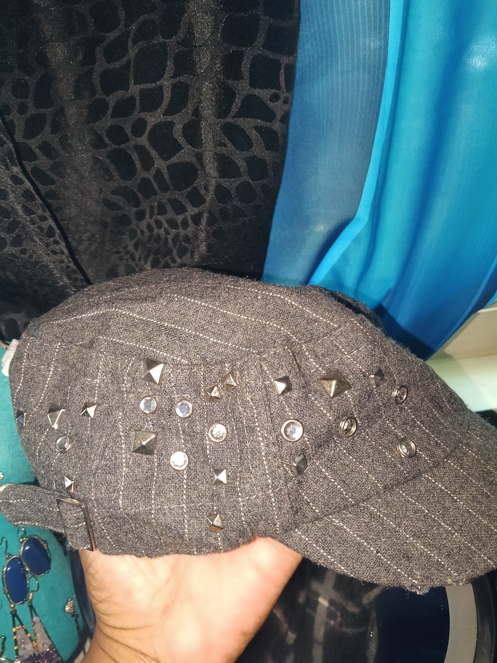 Studded Grey Pinstripe Newsboy Cap - Men Accessories